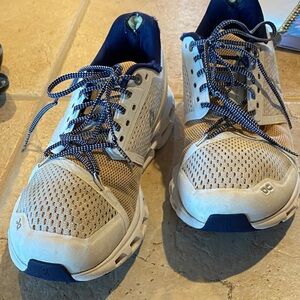 Stylish Beige and Blue Athletic Shoes